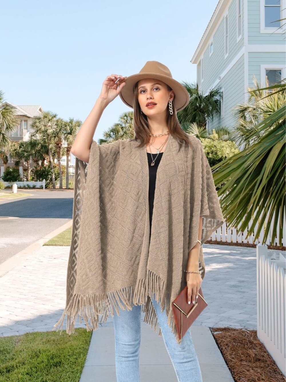 Soul Young Knit Shawl Wrap for Women Ladies Fringe Poncho Blanket Cardigan Cape - Picture 2 of 8